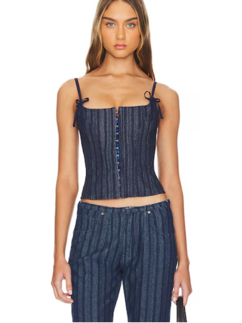 Lioness Navy Striped Denim Corset Tank